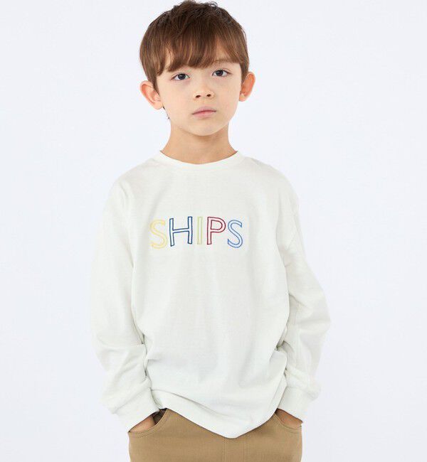 SHIPS KIDS「SHIPS KIDS:100～130cm/ 刺繍 ロゴ ロングスリーブ Tシャツ」|Tシャツ・カットソー|