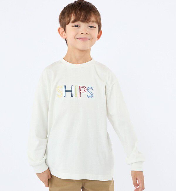 SHIPS KIDS「SHIPS KIDS:100～130cm/ 刺繍 ロゴ ロングスリーブ Tシャツ」|Tシャツ・カットソー|
