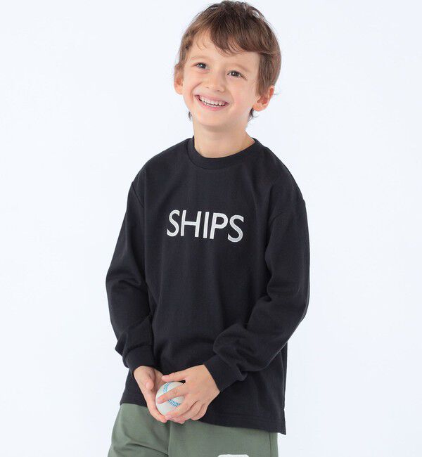SHIPS KIDS「SHIPS KIDS:100～130cm/ 刺繍 ロゴ ロングスリーブ Tシャツ」|Tシャツ・カットソー|