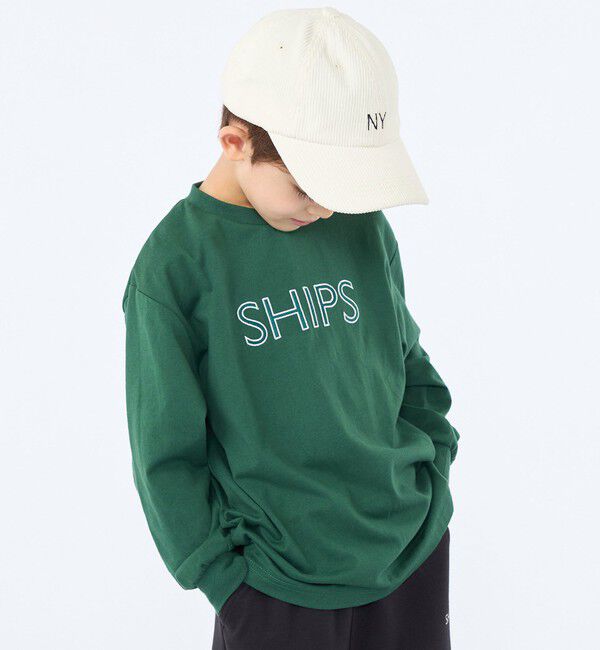 SHIPS KIDS「SHIPS KIDS:100～130cm/ 刺繍 ロゴ ロングスリーブ Tシャツ」|Tシャツ・カットソー|グリーン