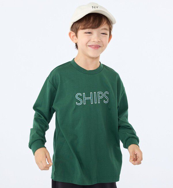 SHIPS KIDS「SHIPS KIDS:100～130cm/ 刺繍 ロゴ ロングスリーブ Tシャツ」|Tシャツ・カットソー|