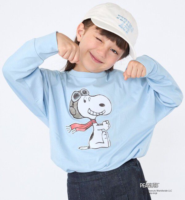 SHIPS KIDS「SHIPS KIDS:100～130cm / PEANUTS FA プリント ロングスリーブ Tシャツ」|Tシャツ・カットソー|ライトブルー