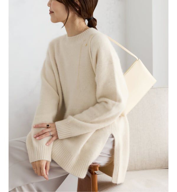 Plage「《予約》Fur Crew-Neck Slit プルオーバー」|ニット・セーター|ベージュ