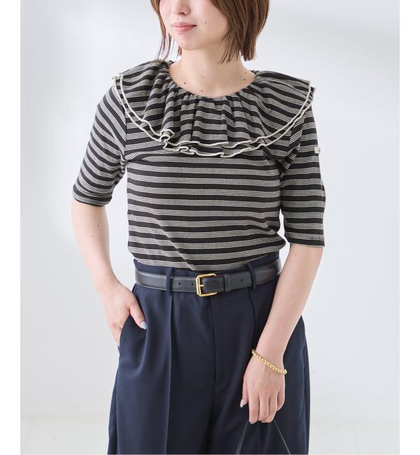 journal standard L'essage「別注 Miller*Uhr Frill Collar S/S カットソー」|Tシャツ・カットソー|ブラック