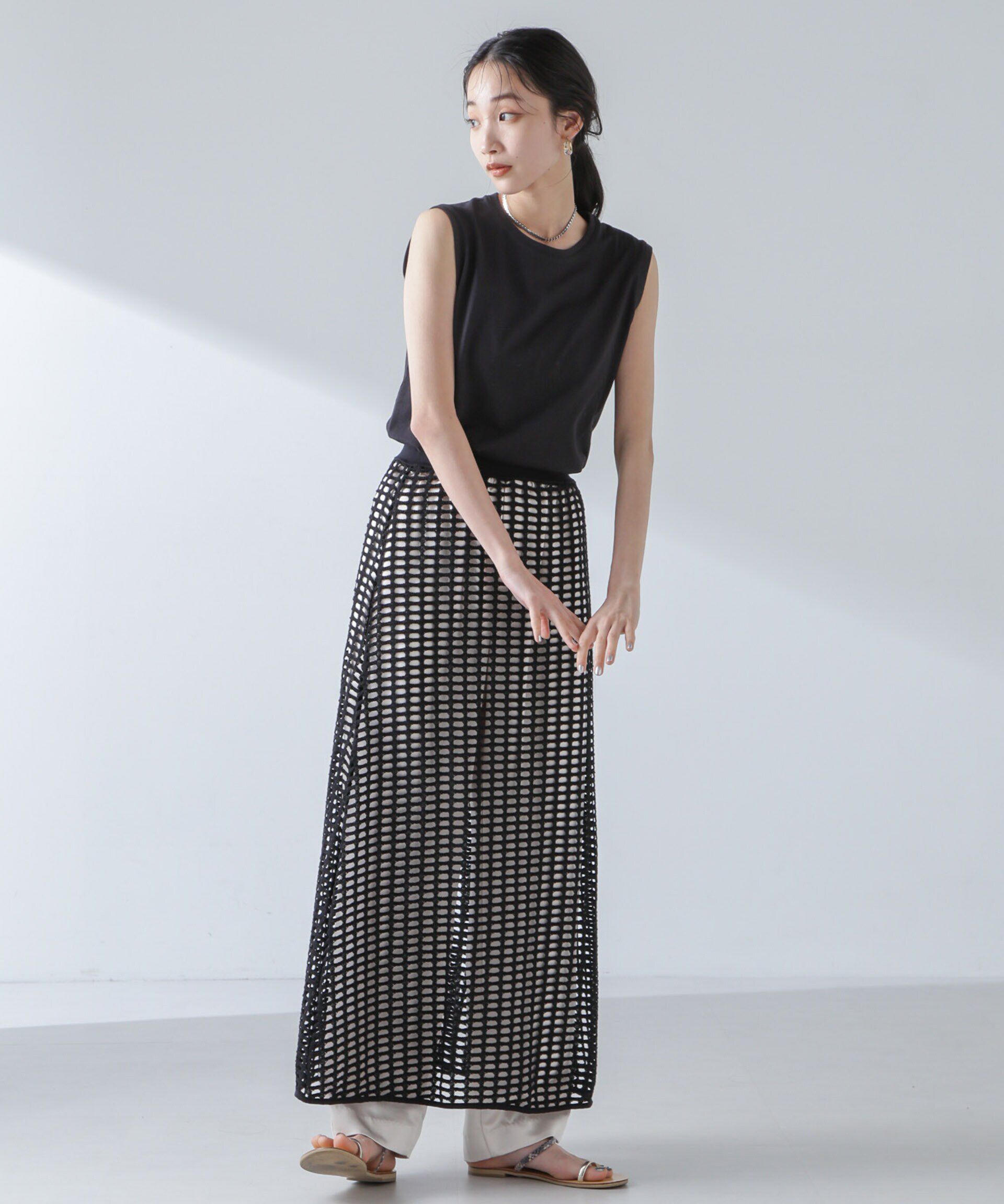 nano･universe「RITA ROW/Crochet straight long skirt」|スカート|