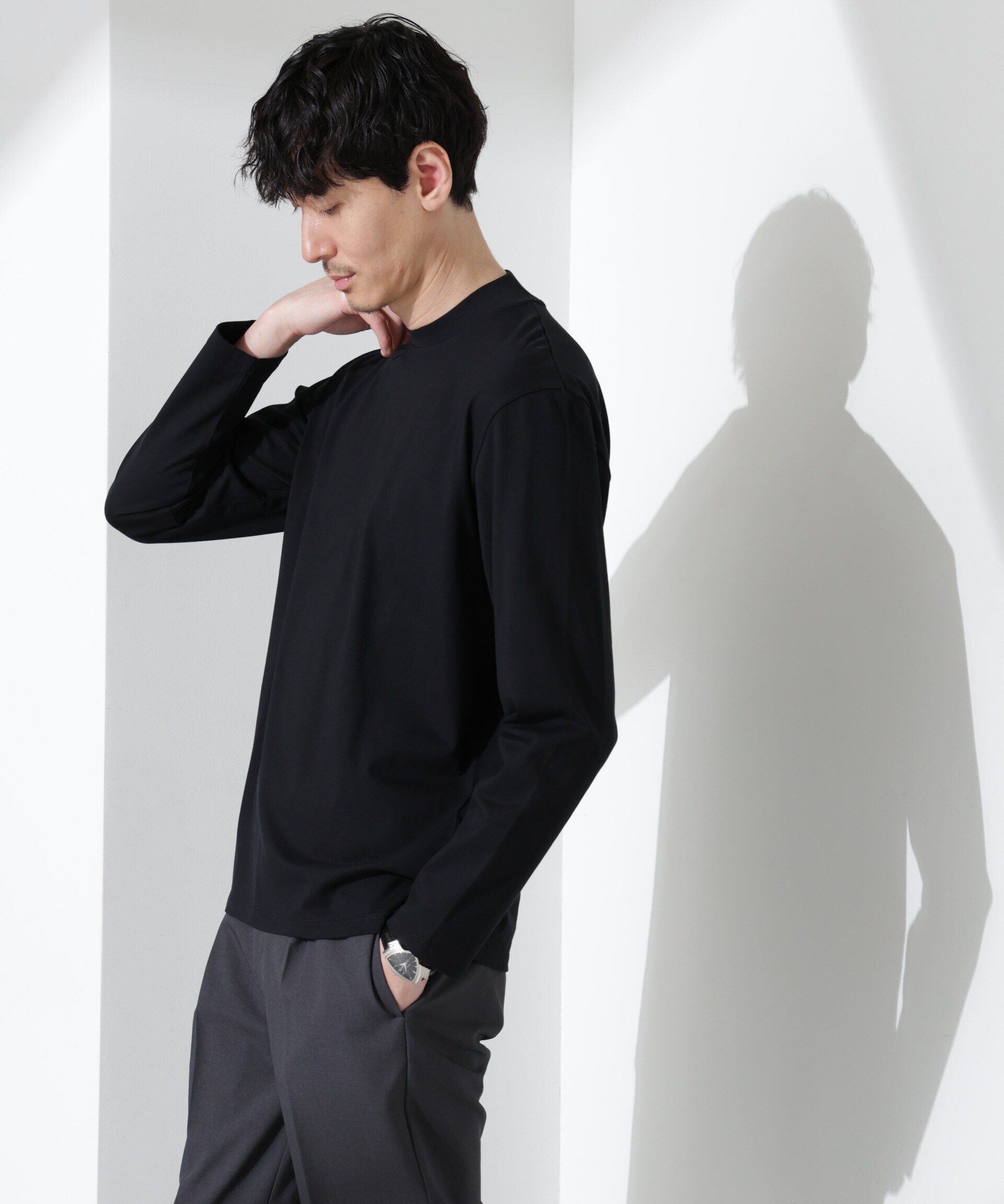 NANO universe「ジャケT(R) クルーネック 長袖」|Tシャツ・カットソー|ブラック