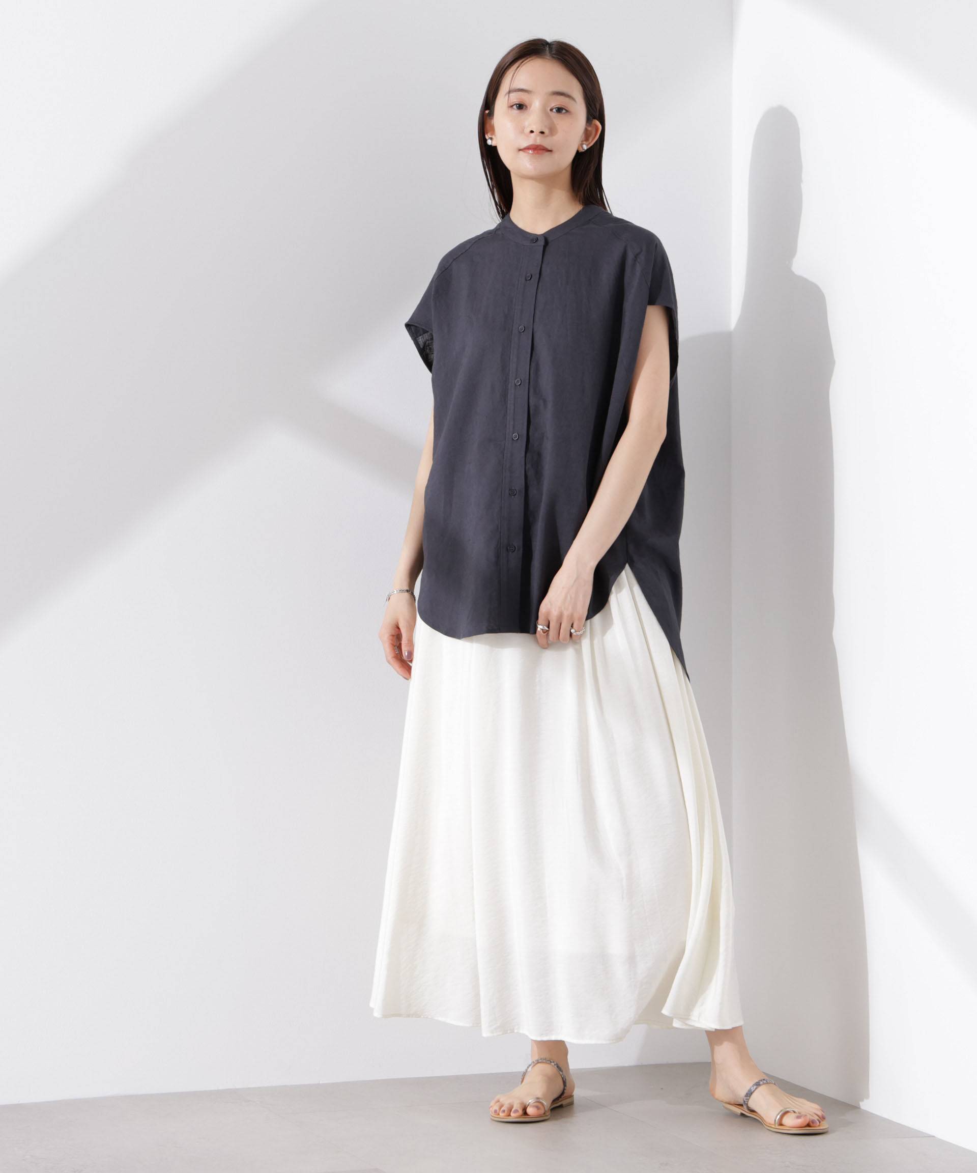 NANO universe「Anti Smell Linen フレンチスリーブシャツ」|シャツ・ブラウス|