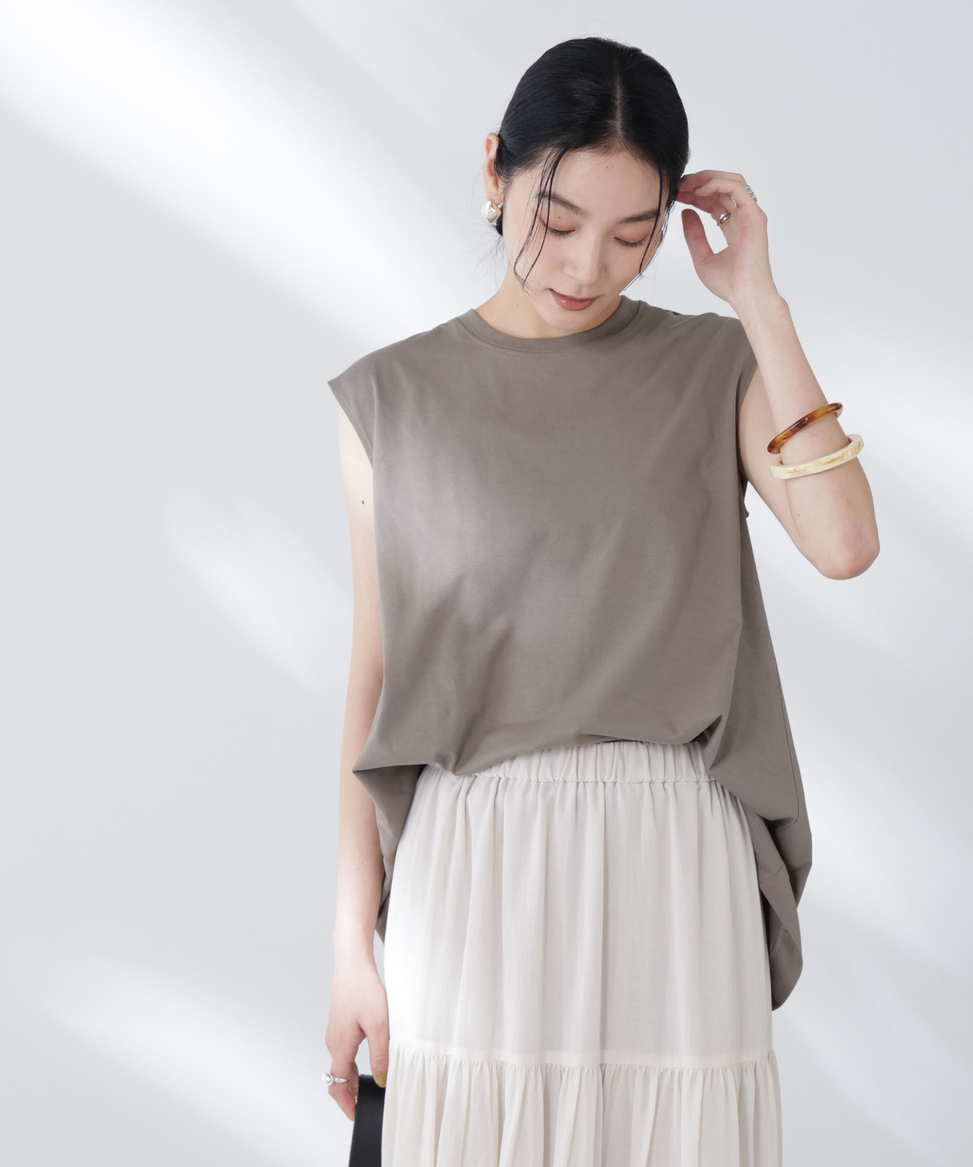 NANO universe「NANOFINE強撚コットンノースリーブトップス」|Tシャツ・カットソー|
