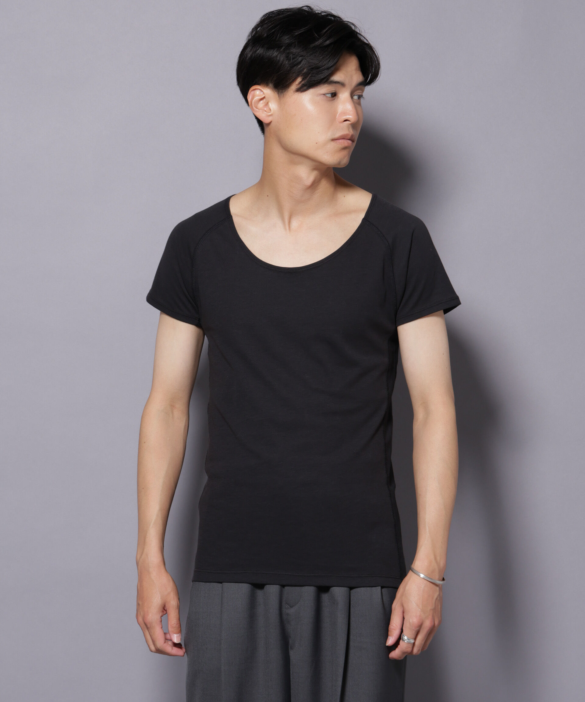 NANO universe「Anti Soaked(R)  Plus インナーTシャツ 半袖」|Tシャツ・カットソー|ブラック