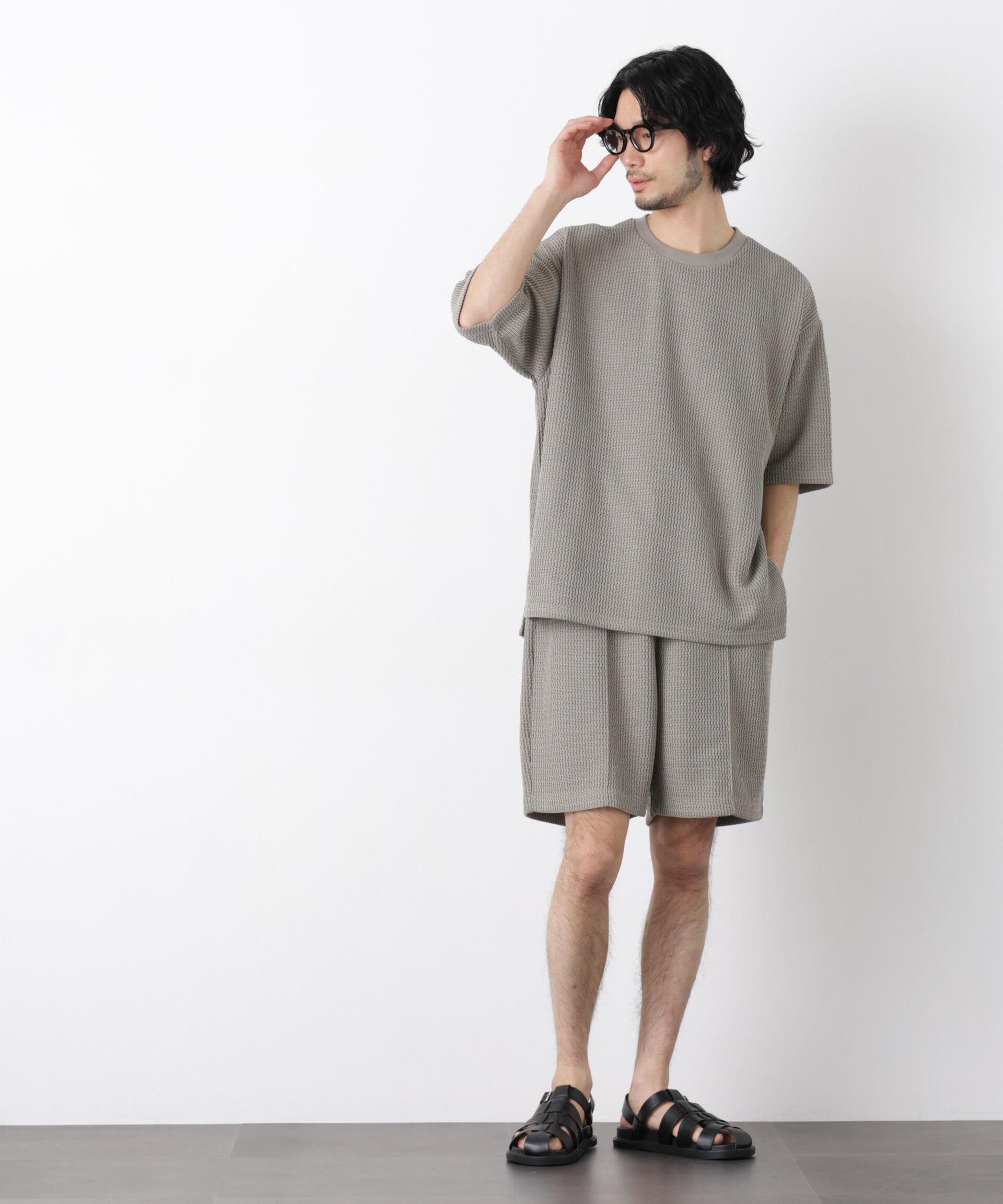 NANO universe「ジャガードニットソーショートパンツ（セットアップ可）」|チノ|