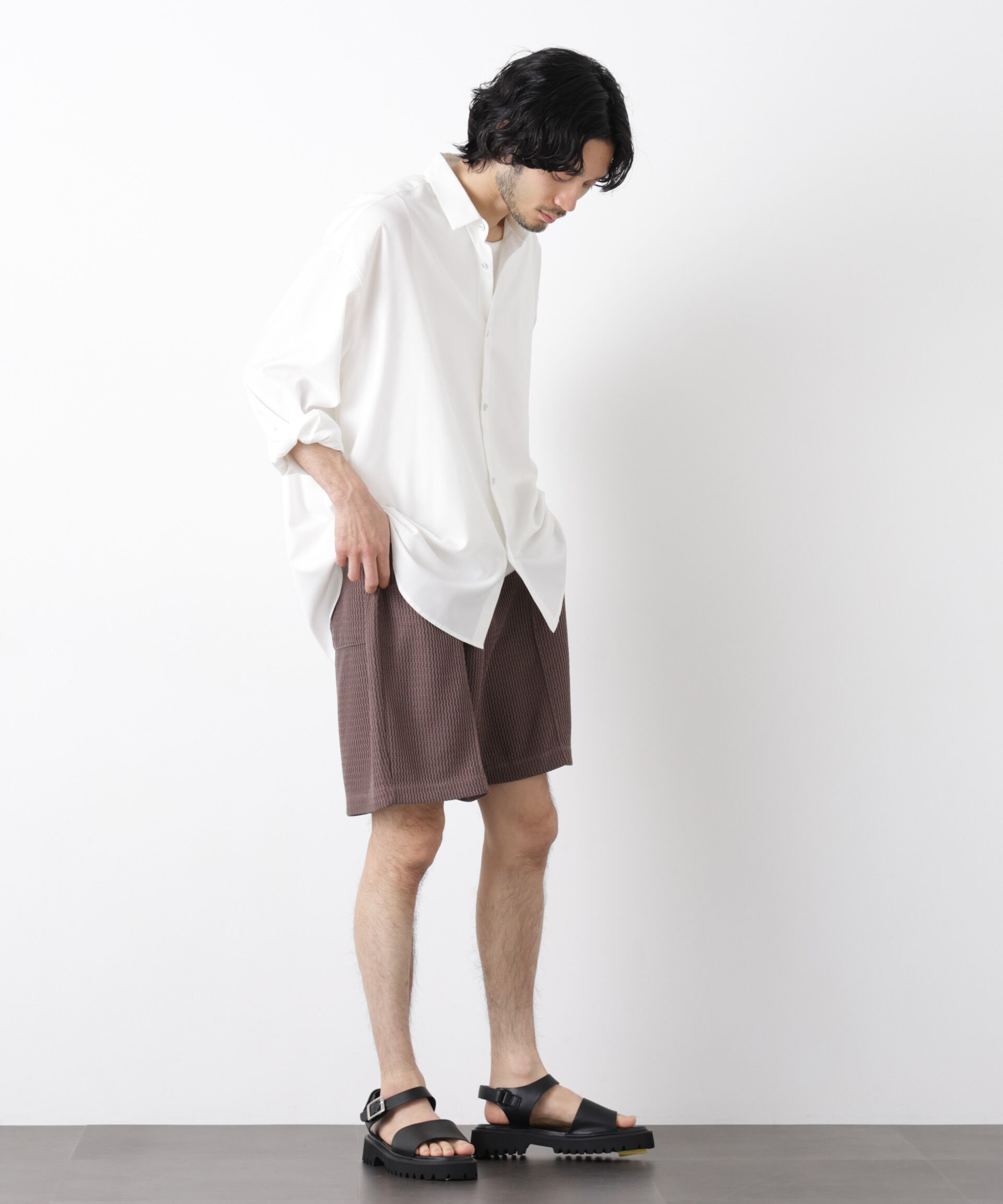 NANO universe「ジャガードニットソーショートパンツ（セットアップ可）」|チノ|