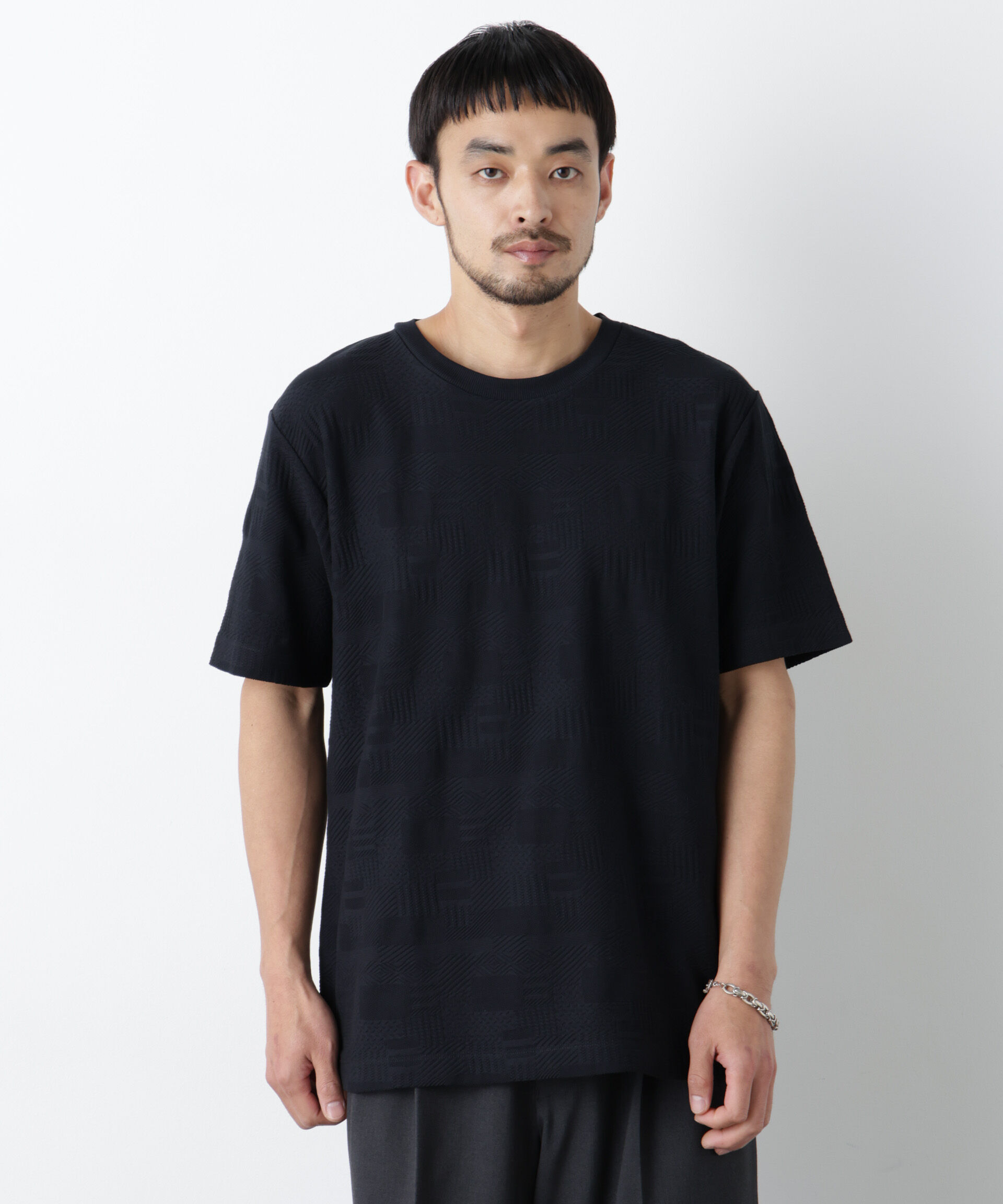 NANO universe「リンクスジャガードTシャツ 半袖」|Tシャツ・カットソー|