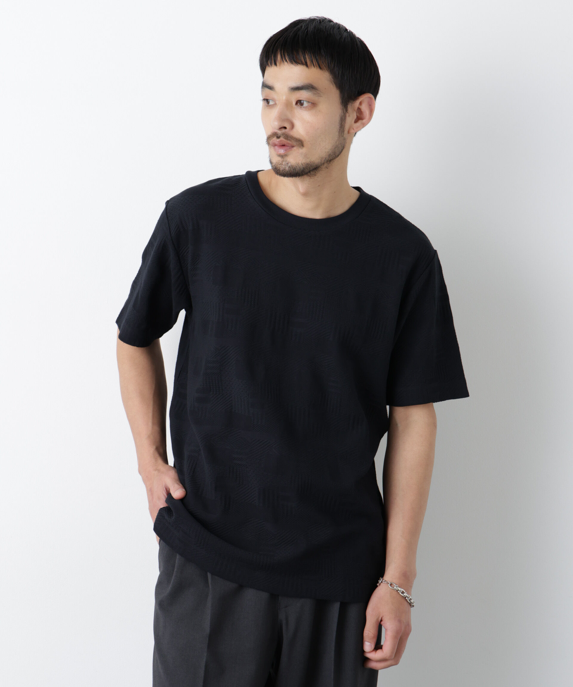 NANO universe「リンクスジャガードTシャツ 半袖」|Tシャツ・カットソー|