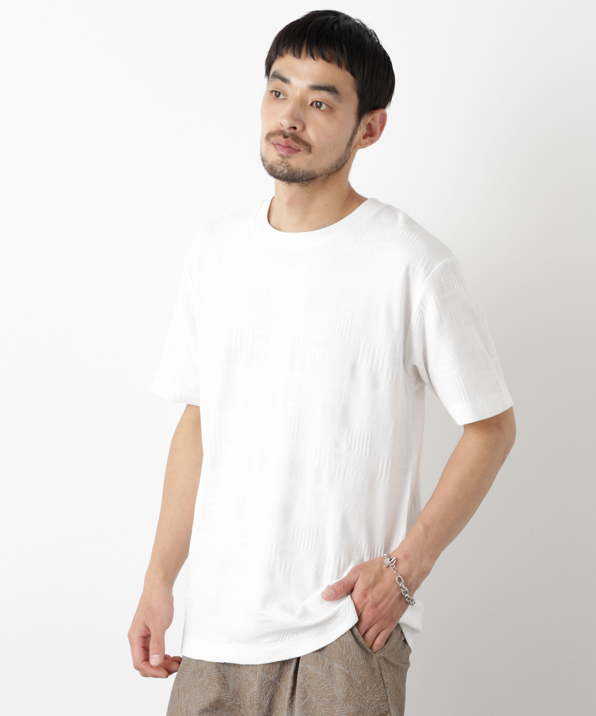 NANO universe「リンクスジャガードTシャツ 半袖」|Tシャツ・カットソー|