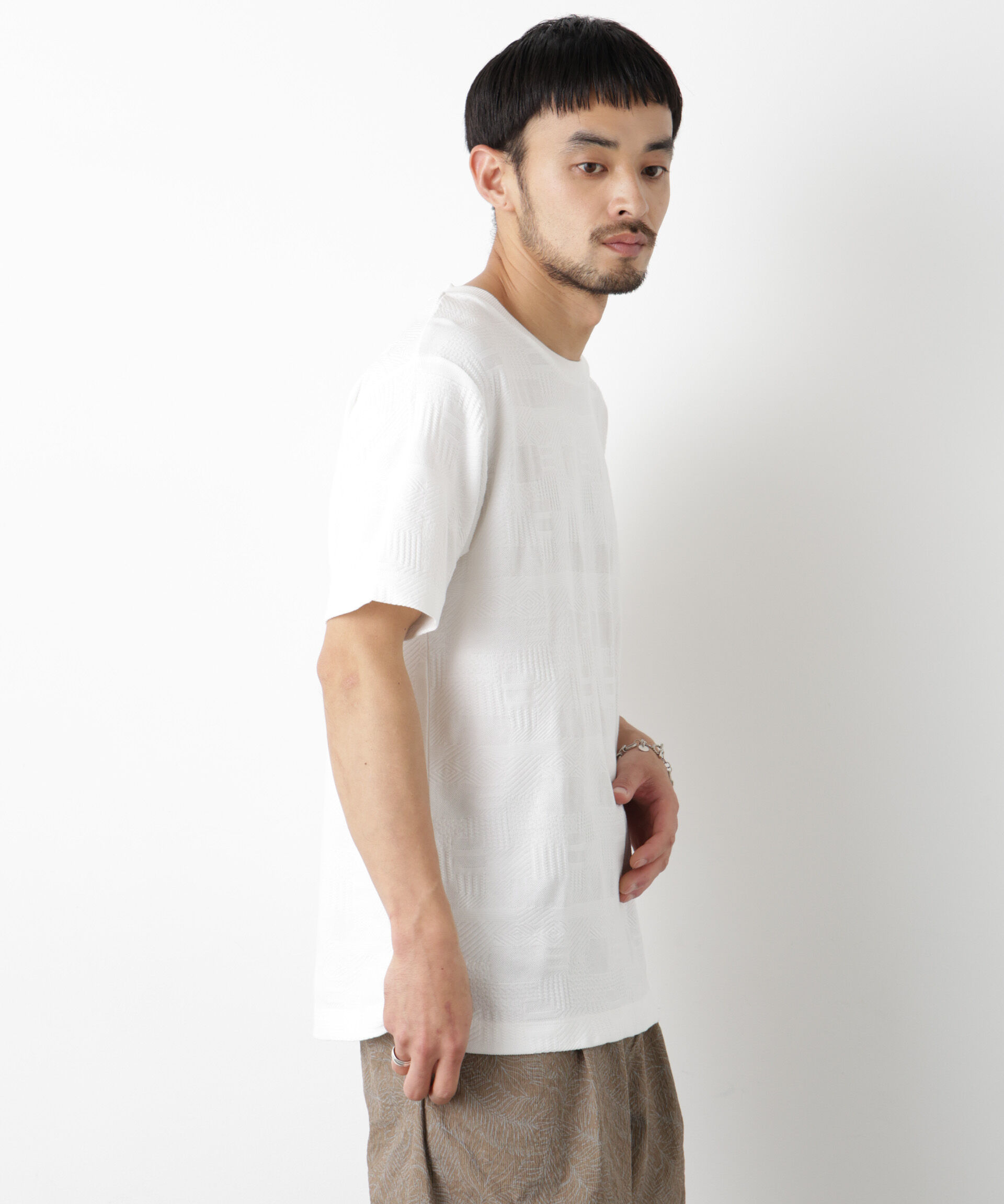 NANO universe「リンクスジャガードTシャツ 半袖」|Tシャツ・カットソー|