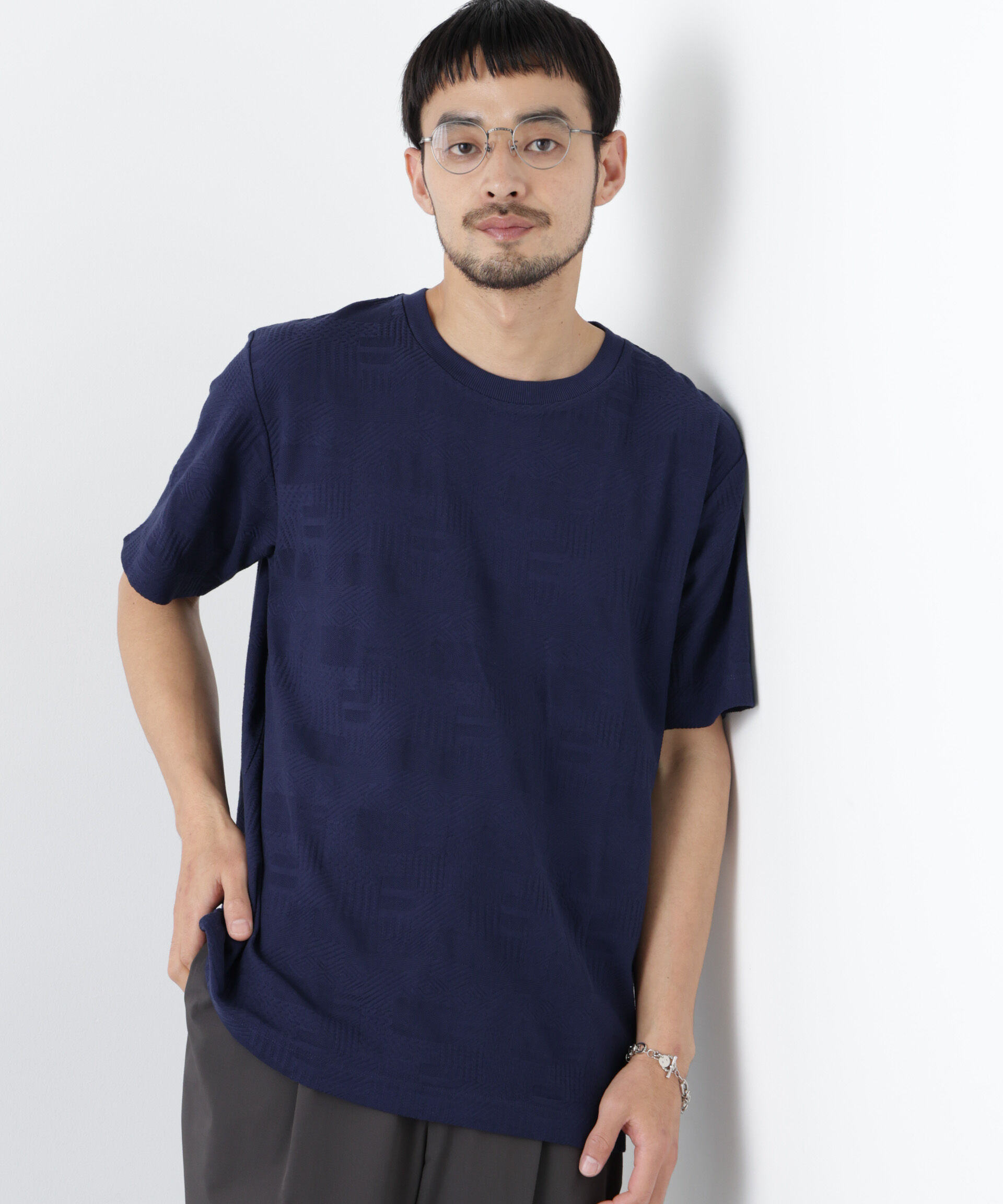 NANO universe「リンクスジャガードTシャツ 半袖」|Tシャツ・カットソー|