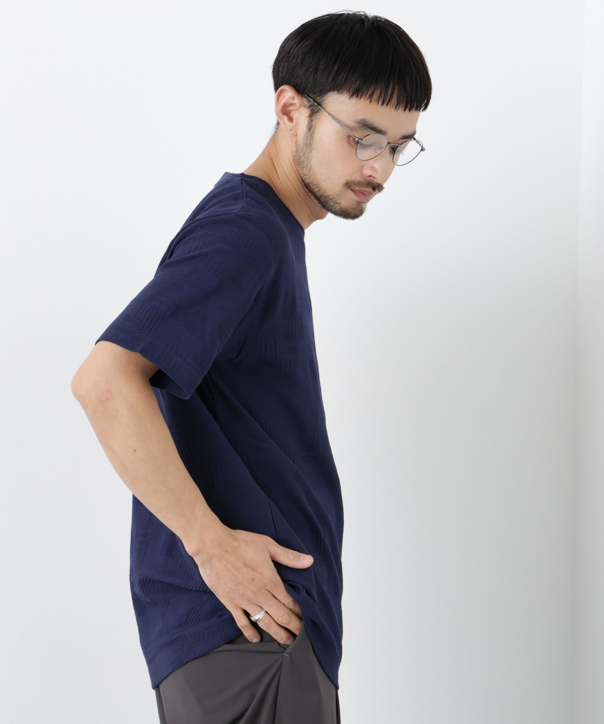 NANO universe「リンクスジャガードTシャツ 半袖」|Tシャツ・カットソー|