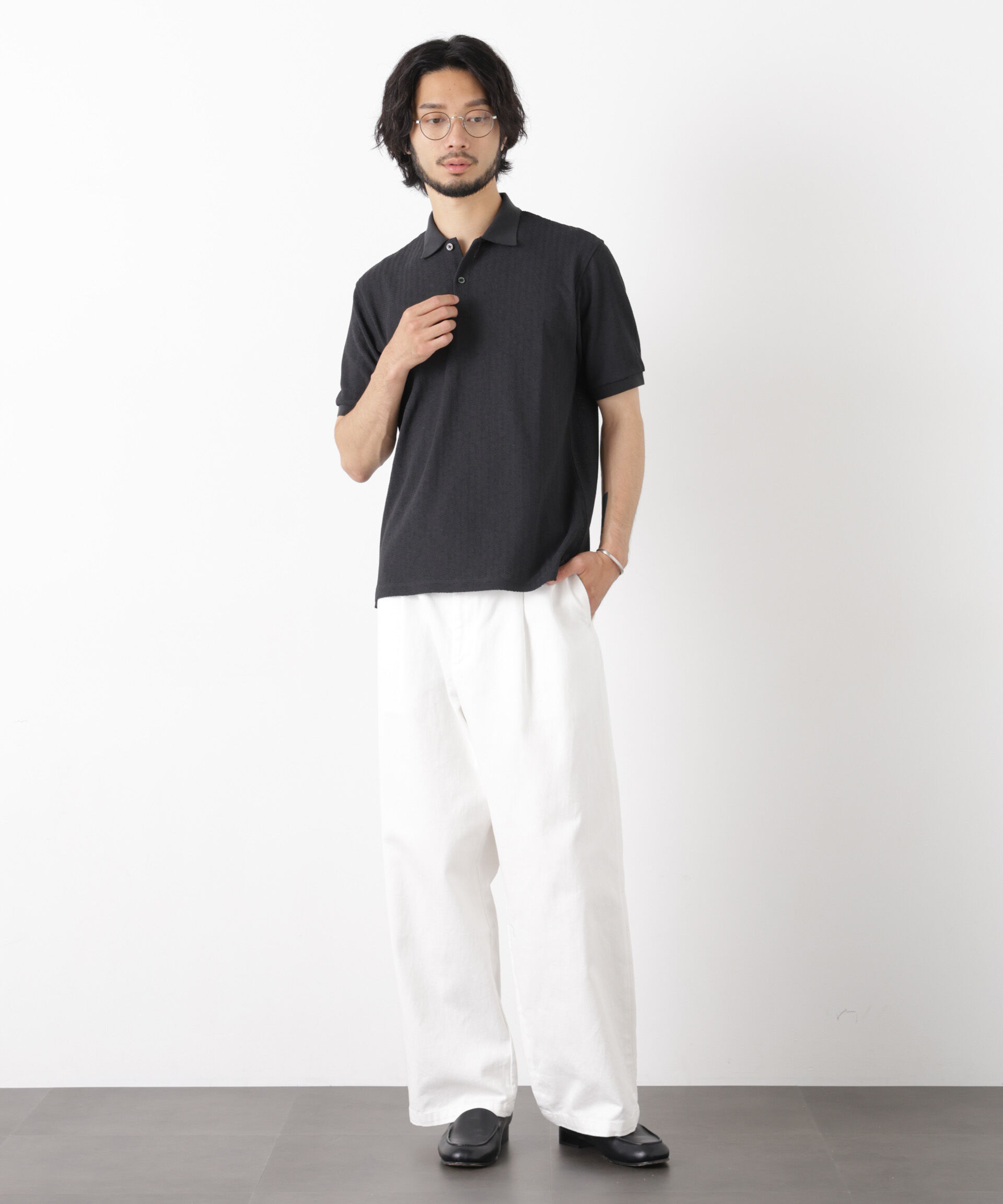 NANO universe「「モダンコンフォート」 ヘリンボン ポロシャツ 半袖」|Tシャツ・カットソー|