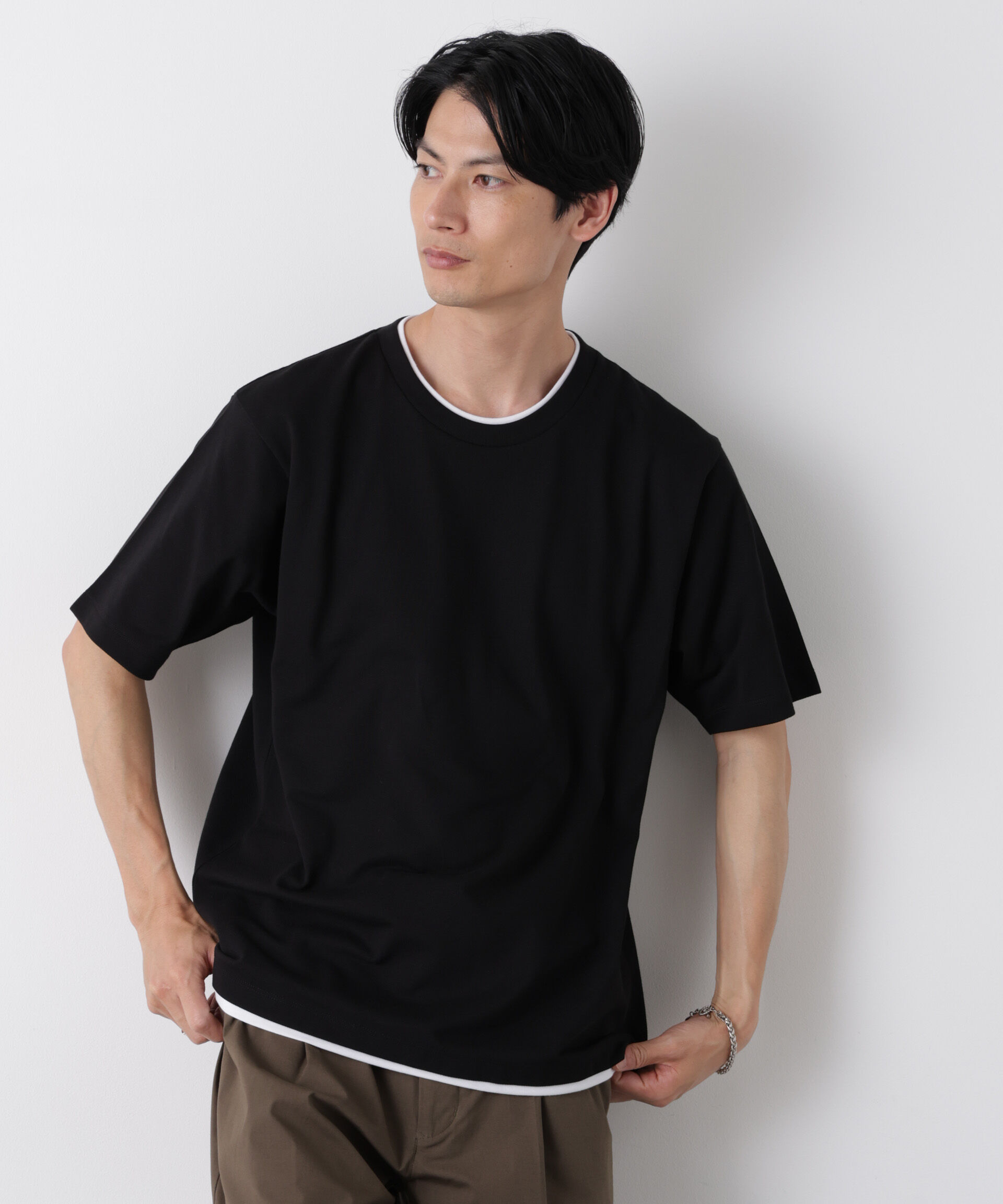 NANO universe「フェイクレイヤード鹿の子Tシャツ 半袖」|Tシャツ・カットソー|