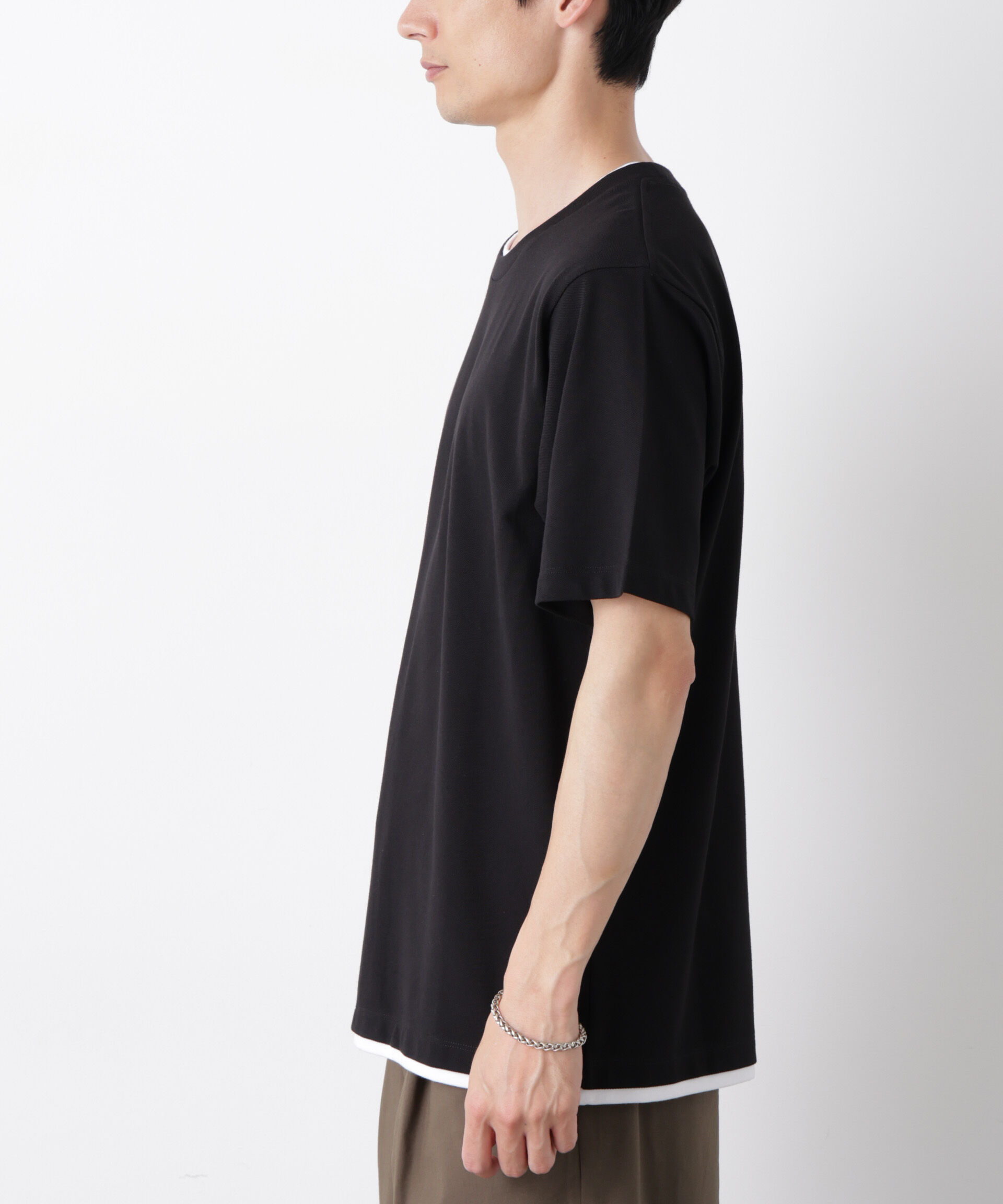 NANO universe「フェイクレイヤード鹿の子Tシャツ 半袖」|Tシャツ・カットソー|