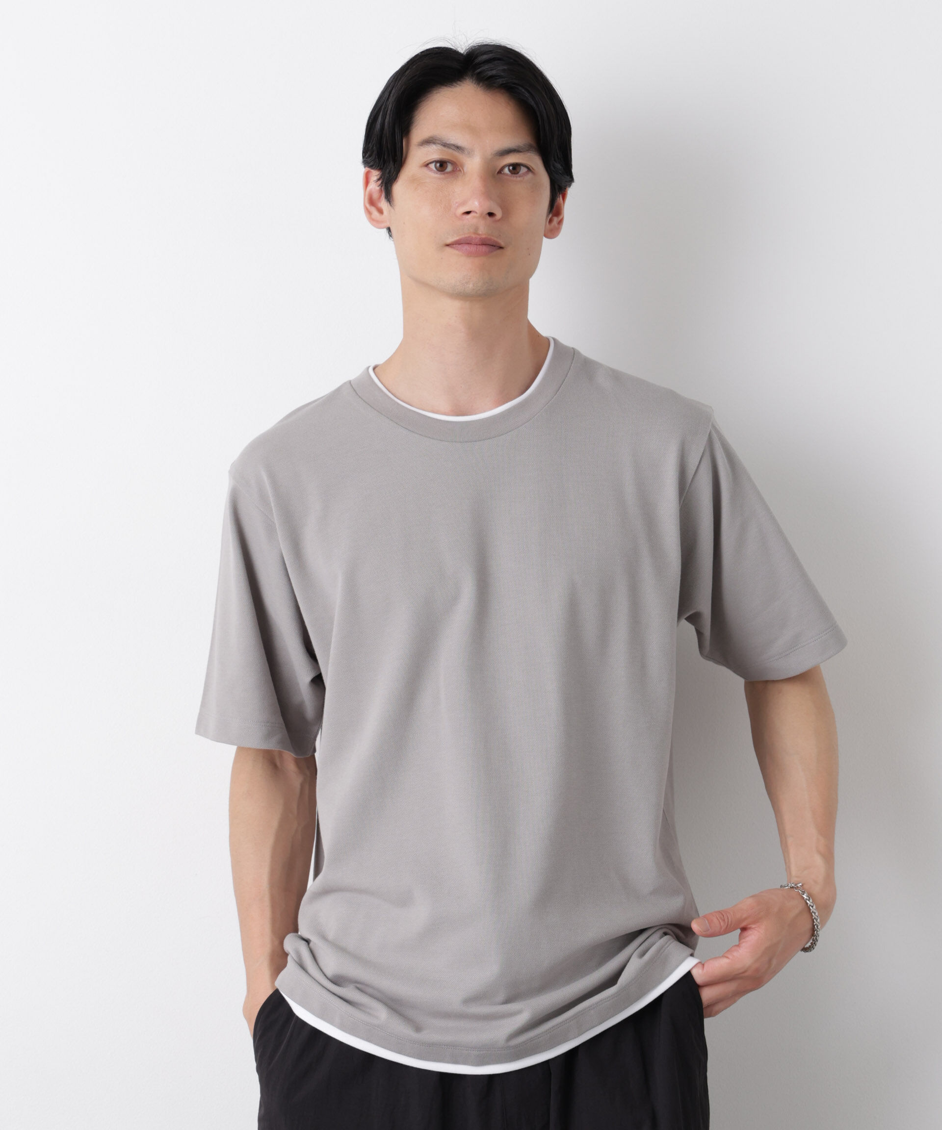 NANO universe「フェイクレイヤード鹿の子Tシャツ 半袖」|Tシャツ・カットソー|