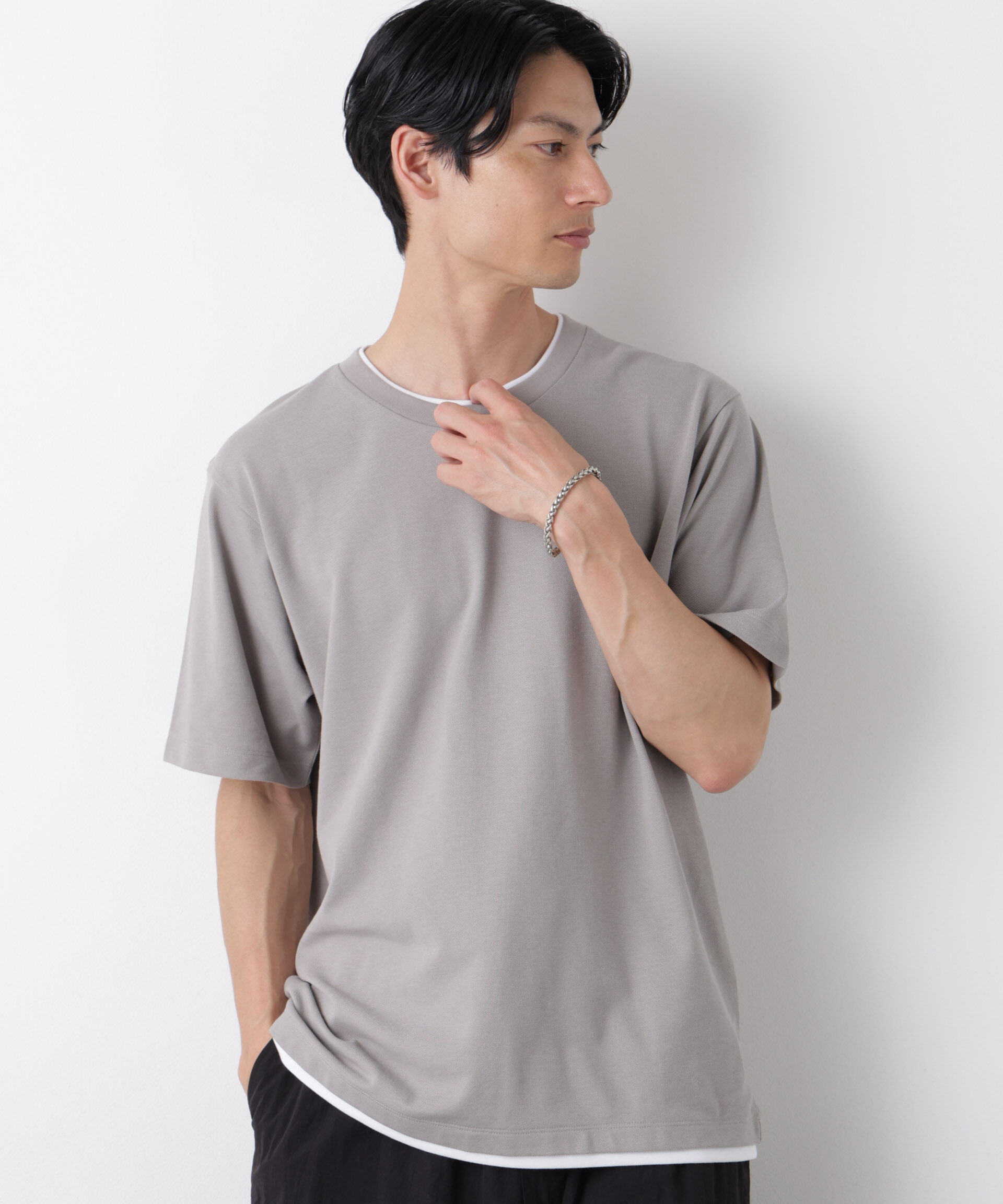 NANO universe「フェイクレイヤード鹿の子Tシャツ 半袖」|Tシャツ・カットソー|