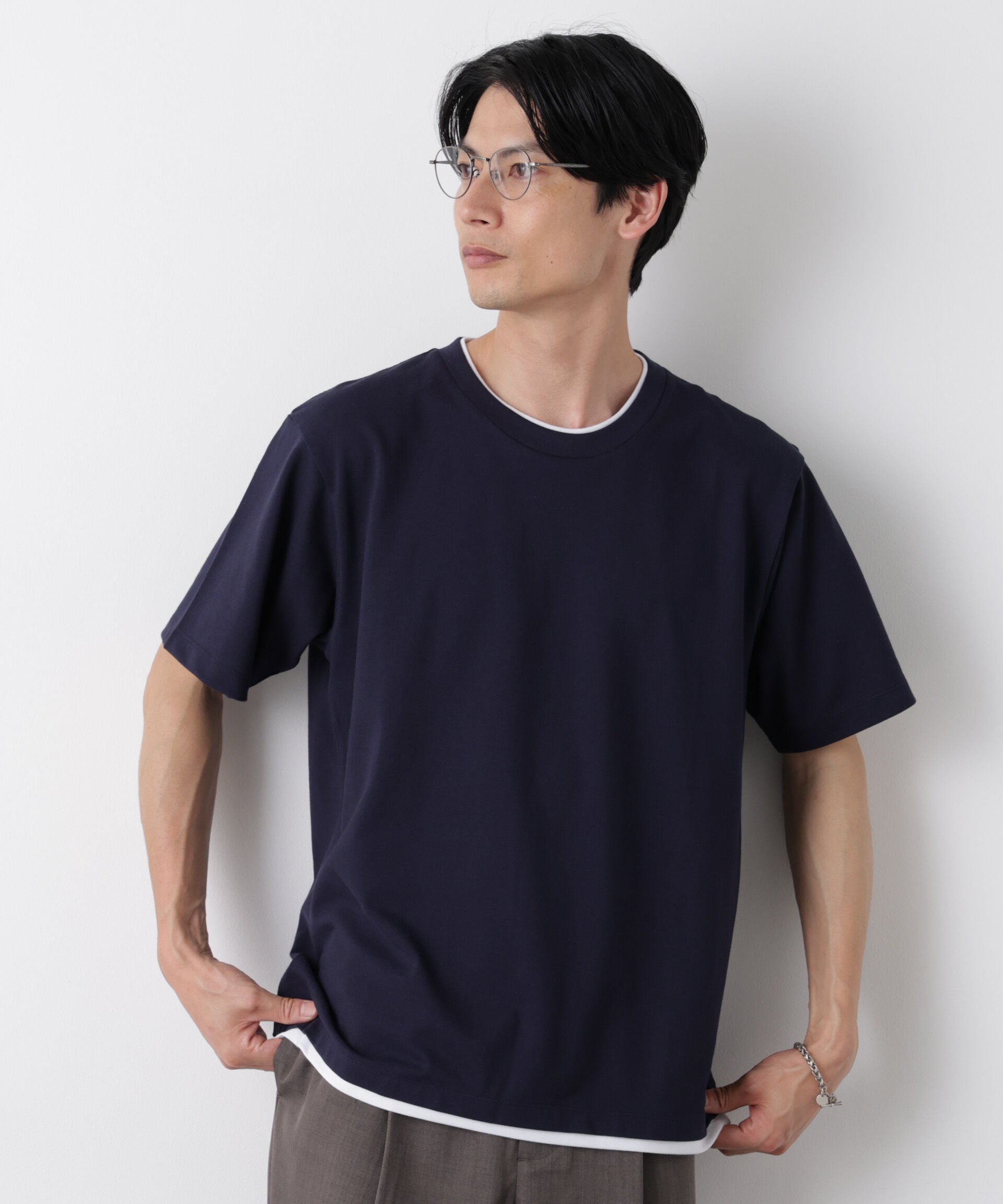 NANO universe「フェイクレイヤード鹿の子Tシャツ 半袖」|Tシャツ・カットソー|