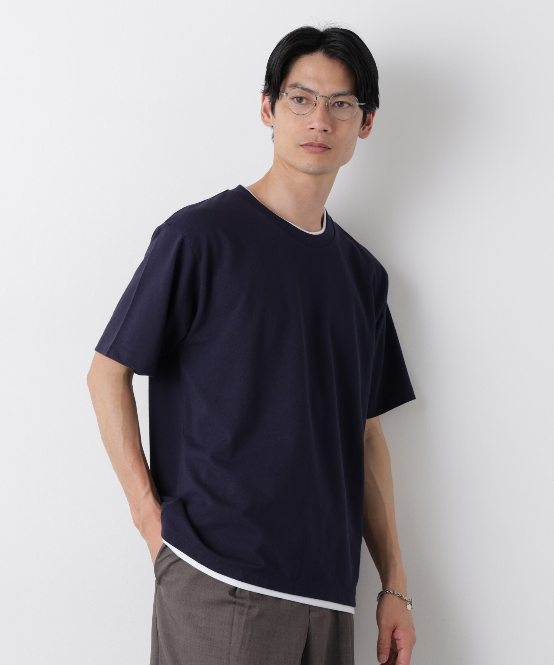NANO universe「フェイクレイヤード鹿の子Tシャツ 半袖」|Tシャツ・カットソー|