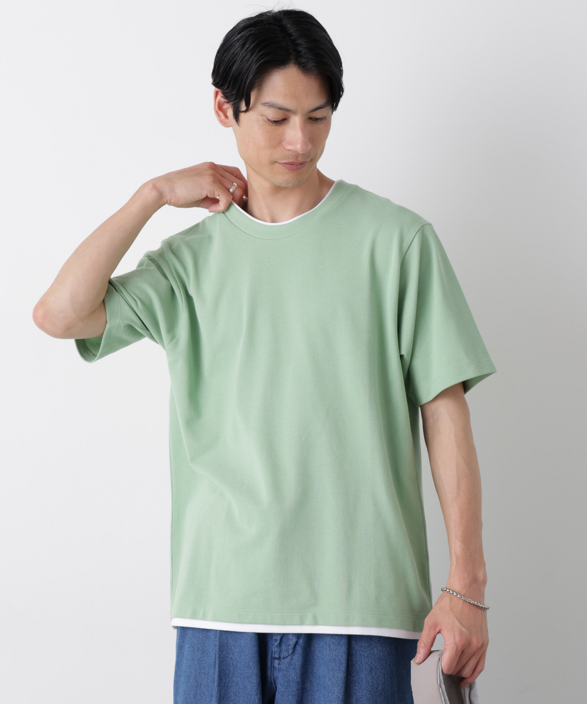 NANO universe「フェイクレイヤード鹿の子Tシャツ 半袖」|Tシャツ・カットソー|