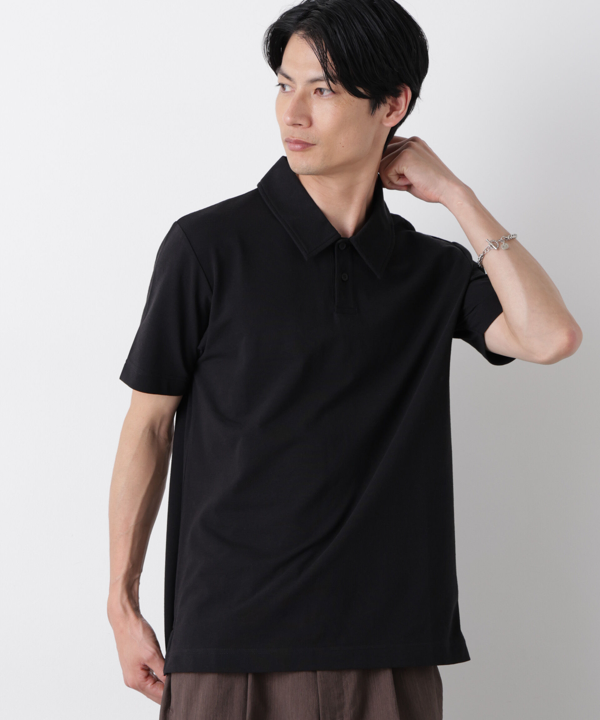 NANO universe「ドライ天竺ポロシャツ 半袖」|Tシャツ・カットソー|ブラック