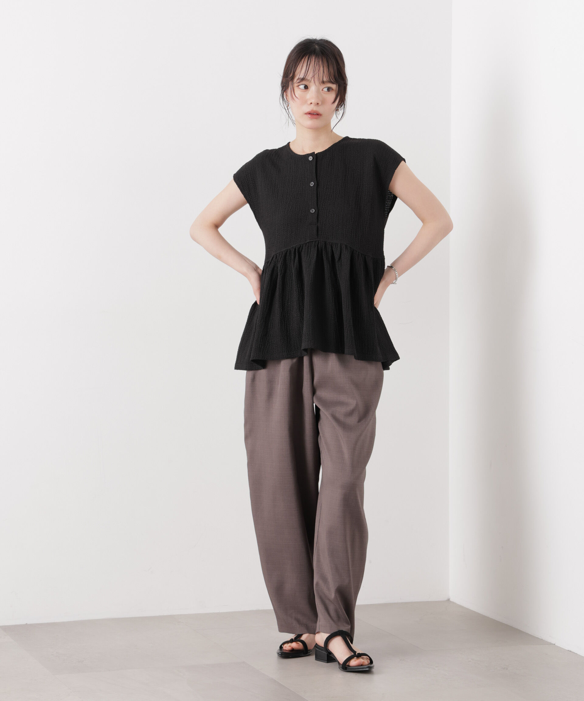 nano･universe「フクレジャガードカットギャザーブラウス」|Tシャツ・カットソー|