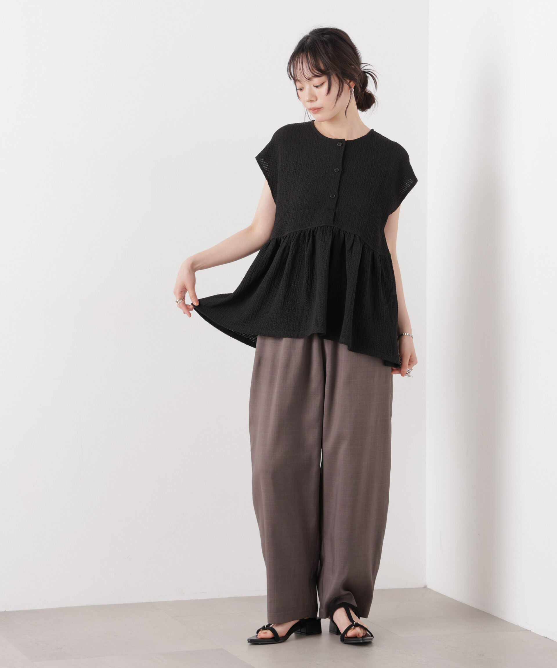 nano･universe「フクレジャガードカットギャザーブラウス」|Tシャツ・カットソー|
