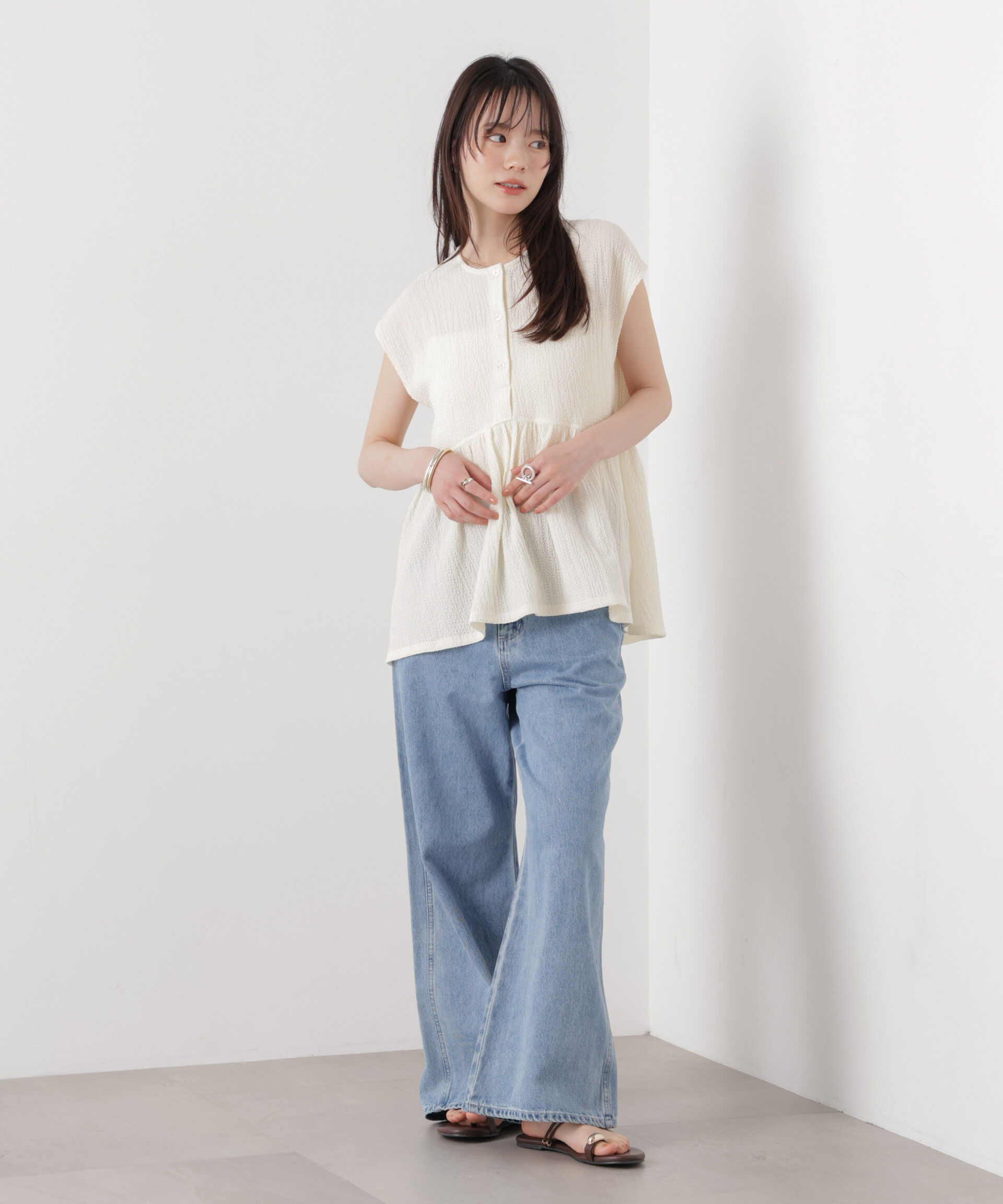nano･universe「フクレジャガードカットギャザーブラウス」|Tシャツ・カットソー|
