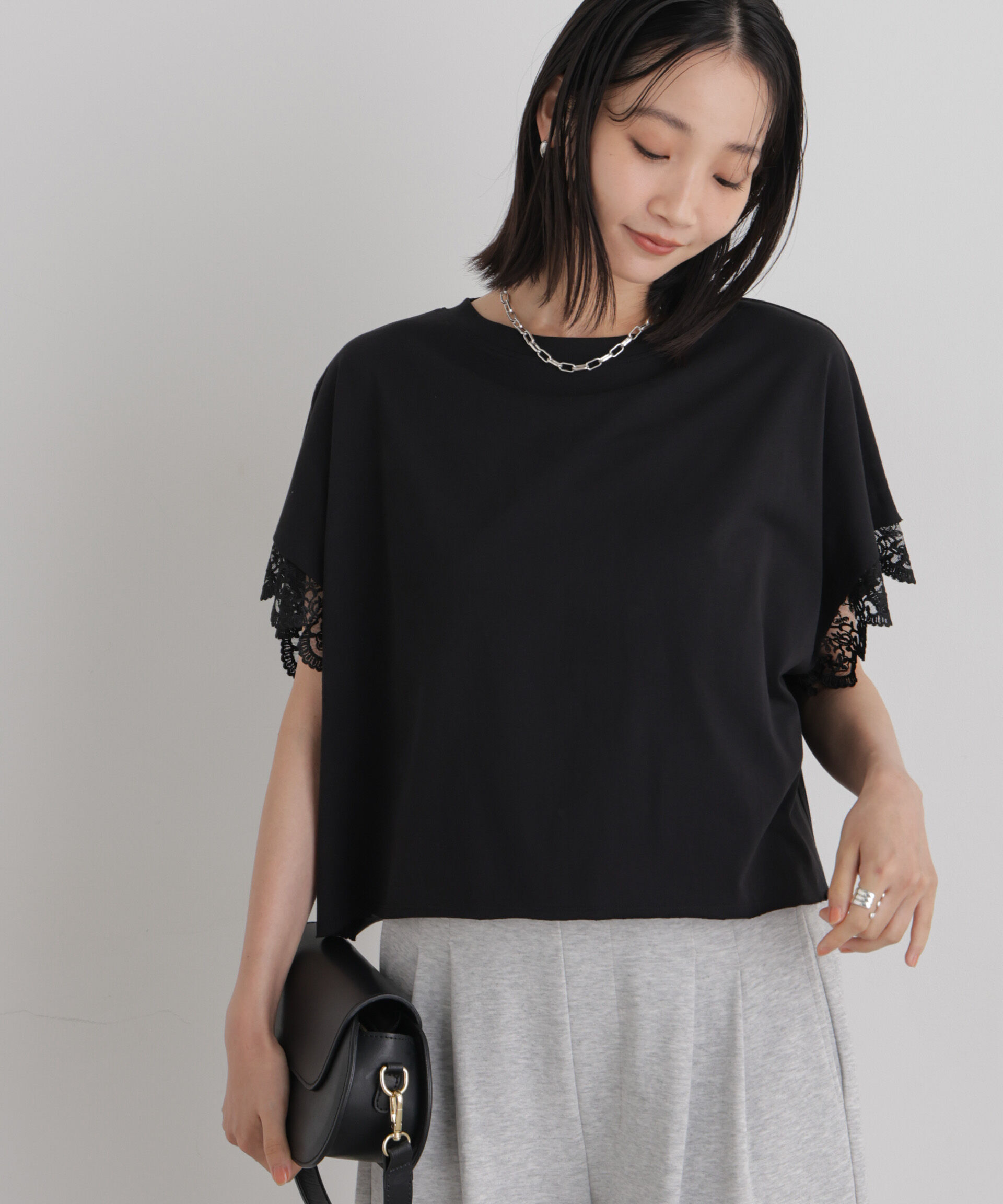 NANO universe「レースカフドルマンワイドカットトップス」|Tシャツ・カットソー|