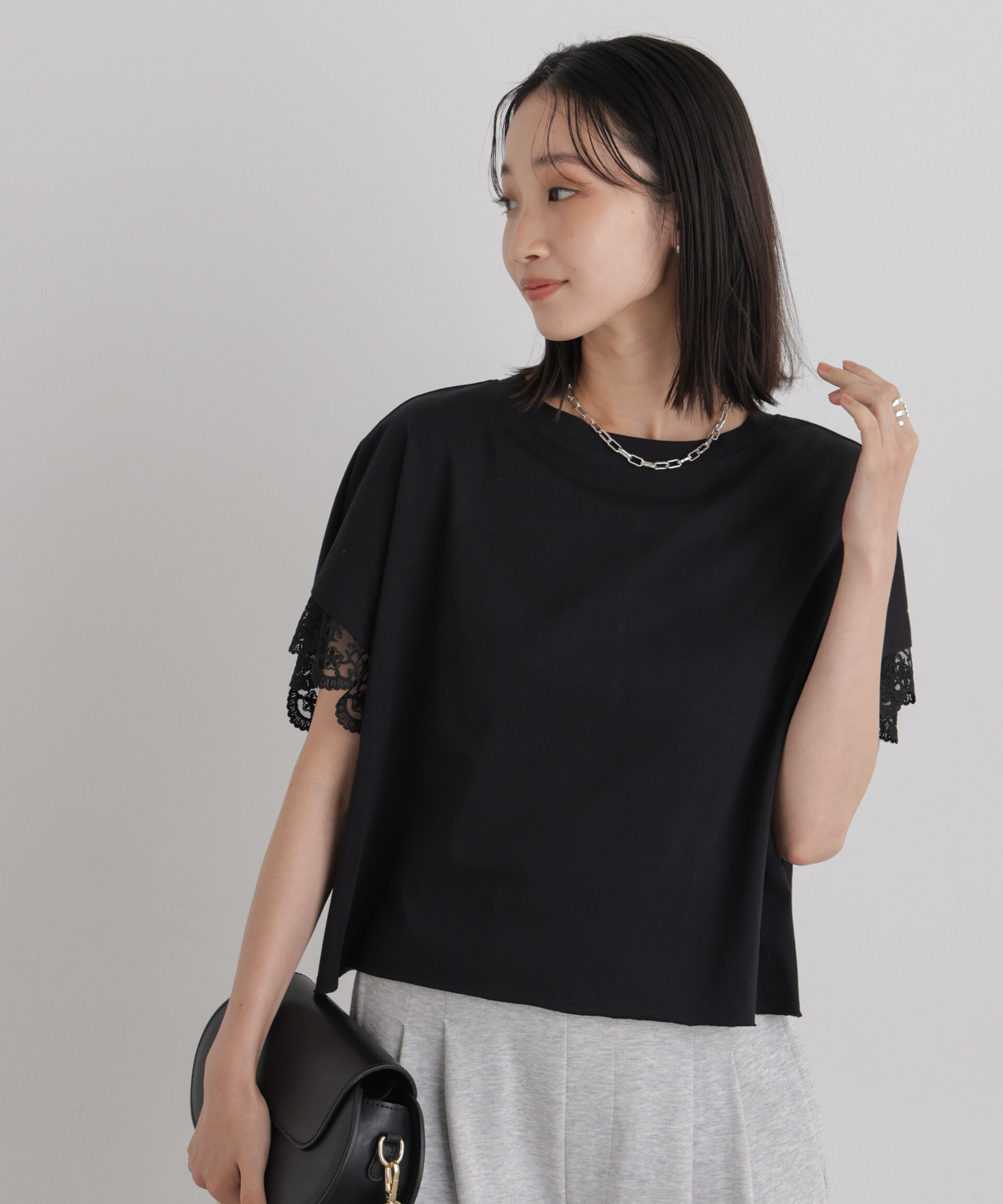 NANO universe「レースカフドルマンワイドカットトップス」|Tシャツ・カットソー|