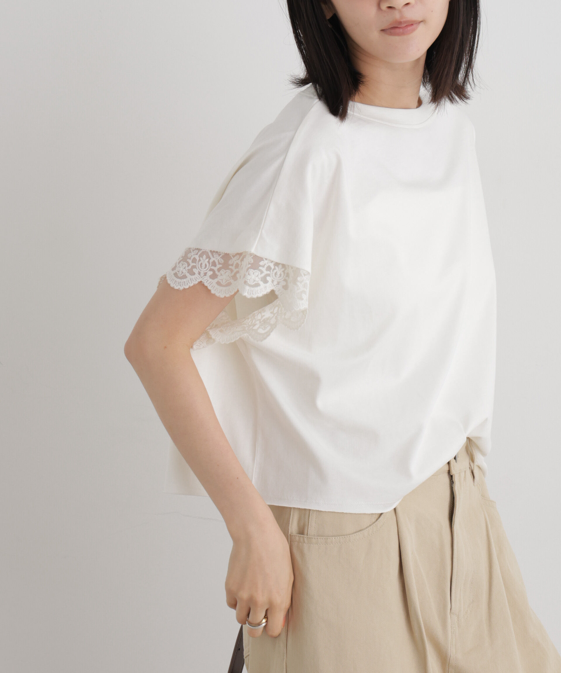 NANO universe「レースカフドルマンワイドカットトップス」|Tシャツ・カットソー|