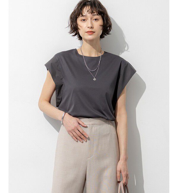 23区「スムースデザイン タフタスリーブ カットソー」|Tシャツ・カットソー|グレー系