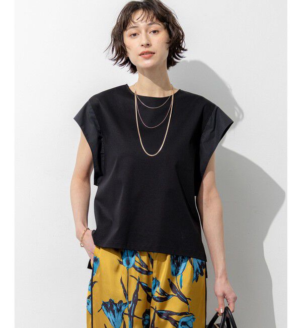 23区「スムースデザイン タフタスリーブ カットソー」|Tシャツ・カットソー|ブラック系