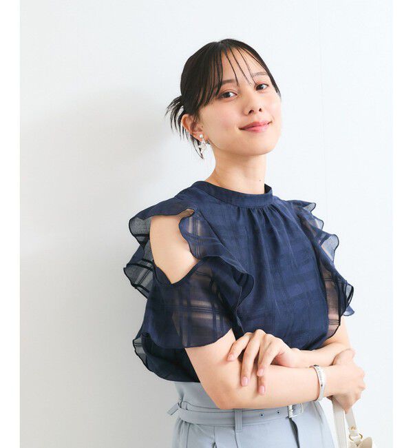 VIS「【洗える】2WAYショルダーシアーチェックブラウス」|シャツ・ブラウス|