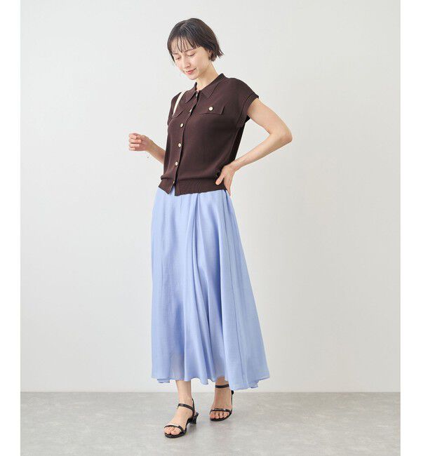 Rope&rsquo;Picnic「八方映えニット 金ボタンフレンチスリーブポロカラーカーディガン/UVカット・接触冷感・イージーケア」|カーディガン|