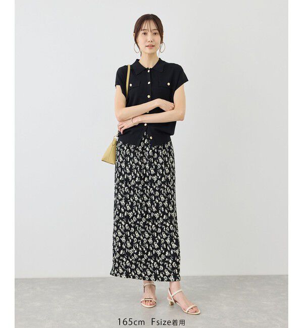 Rope&rsquo;Picnic「八方映えニット 金ボタンフレンチスリーブポロカラーカーディガン/UVカット・接触冷感・イージーケア」|カーディガン|