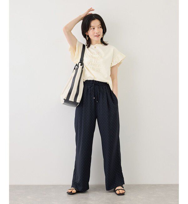 Rope&rsquo;Picnic「フリルスリーブロゴTシャツ/接触冷感・汗染み防止」|Tシャツ・カットソー|