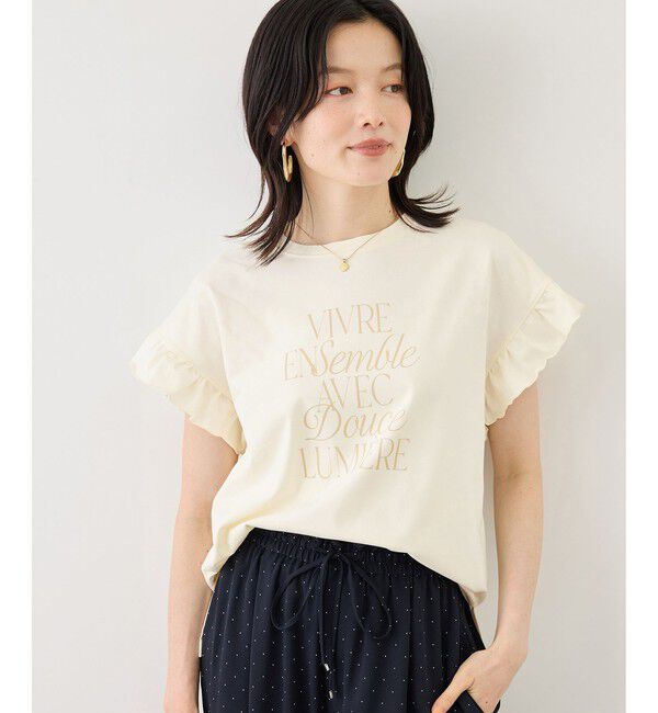 Rope&rsquo;Picnic「フリルスリーブロゴTシャツ/接触冷感・汗染み防止」|Tシャツ・カットソー|