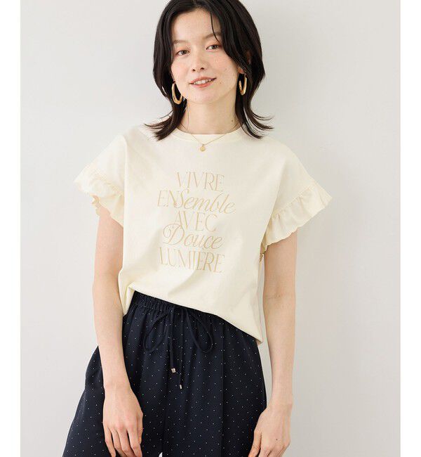 Rope&rsquo;Picnic「フリルスリーブロゴTシャツ/接触冷感・汗染み防止」|Tシャツ・カットソー|
