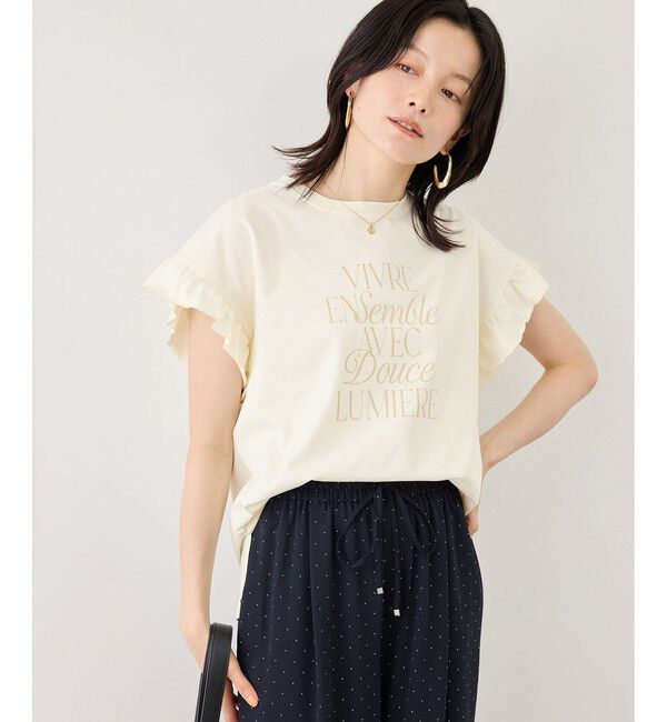 Rope&rsquo;Picnic「フリルスリーブロゴTシャツ/接触冷感・汗染み防止」|Tシャツ・カットソー|