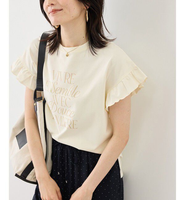 Rope&rsquo;Picnic「フリルスリーブロゴTシャツ/接触冷感・汗染み防止」|Tシャツ・カットソー|