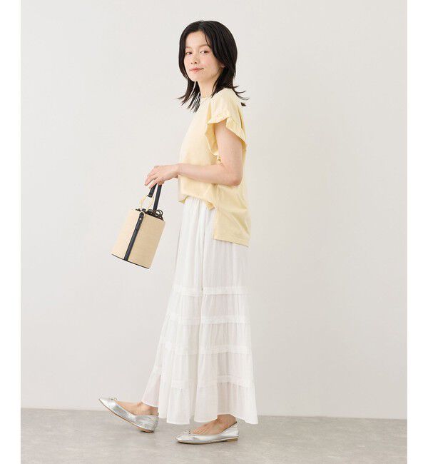 Rope&rsquo;Picnic「フリルスリーブロゴTシャツ/接触冷感・汗染み防止」|Tシャツ・カットソー|