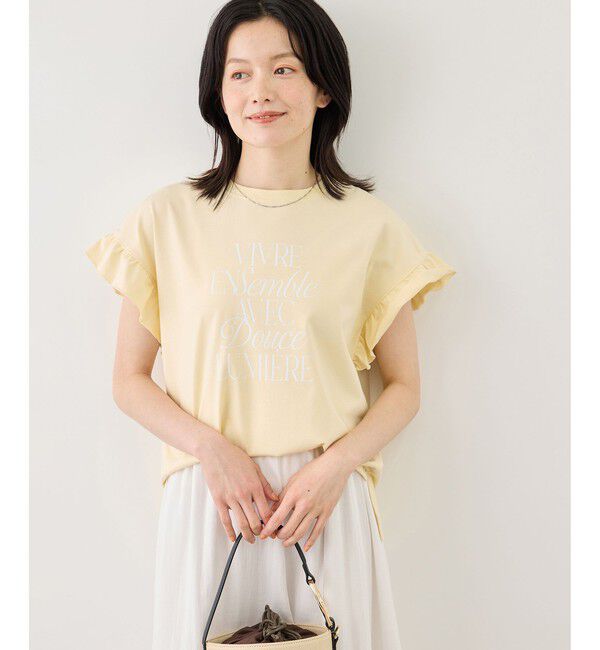 Rope&rsquo;Picnic「フリルスリーブロゴTシャツ/接触冷感・汗染み防止」|Tシャツ・カットソー|