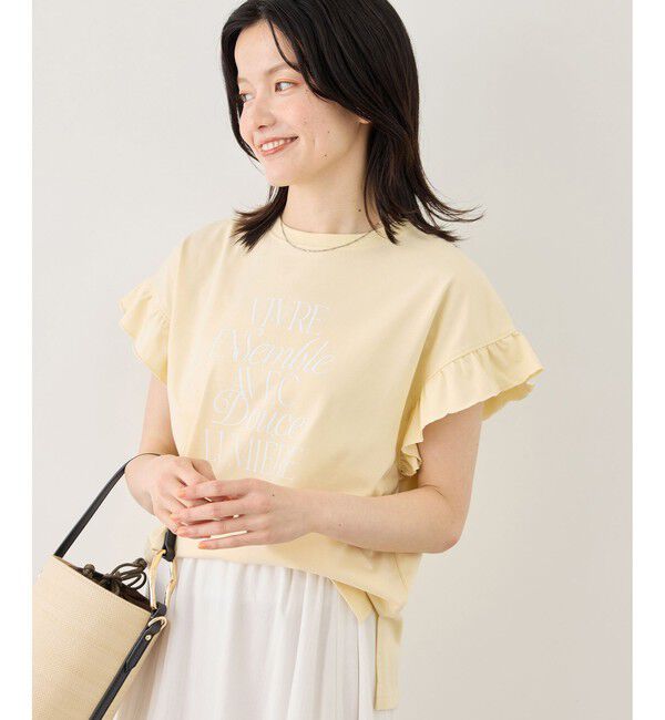 Rope&rsquo;Picnic「フリルスリーブロゴTシャツ/接触冷感・汗染み防止」|Tシャツ・カットソー|