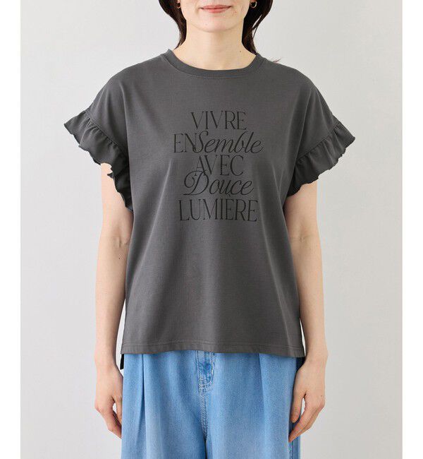 Rope&rsquo;Picnic「フリルスリーブロゴTシャツ/接触冷感・汗染み防止」|Tシャツ・カットソー|